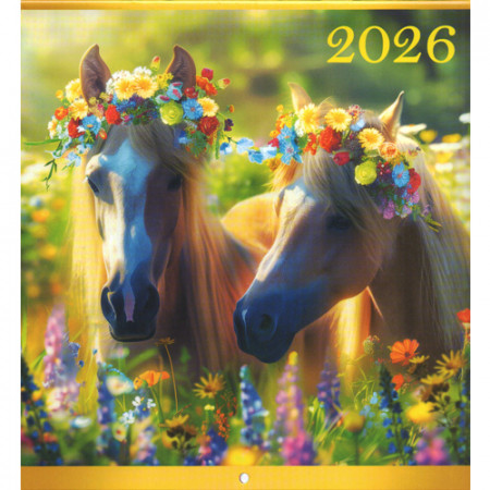 Перекидний календар 2026 формату Міні-квадрат (на скобі) «2026 рік коня» (Укр/Англ)