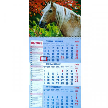 Календар офісний 2026 з бігунком 1 пружина (Укр/англ)